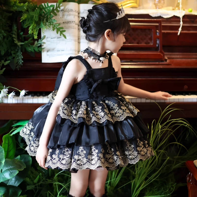 

Summer Girls Sweet Boutique Black Princess Flower Girls Tutu Skirt Four Seasons Lolita Princess Skirt Children's EID Dress Skirt
