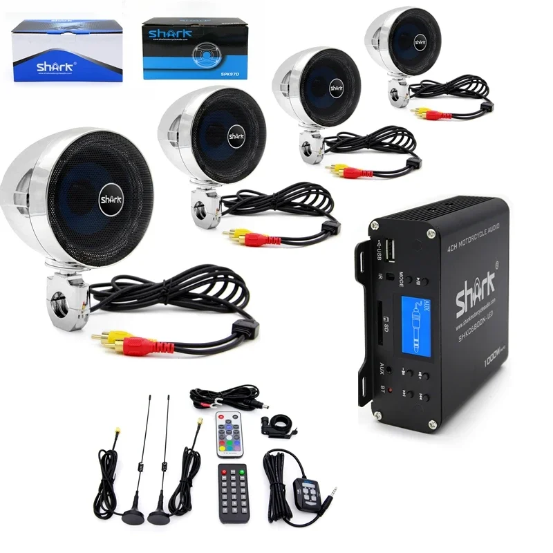 

Motorcycle Audio 4ch 1000 w with FM Radio BT USB SD AUX in for ATV UTV Marine Audio with RGB Light
