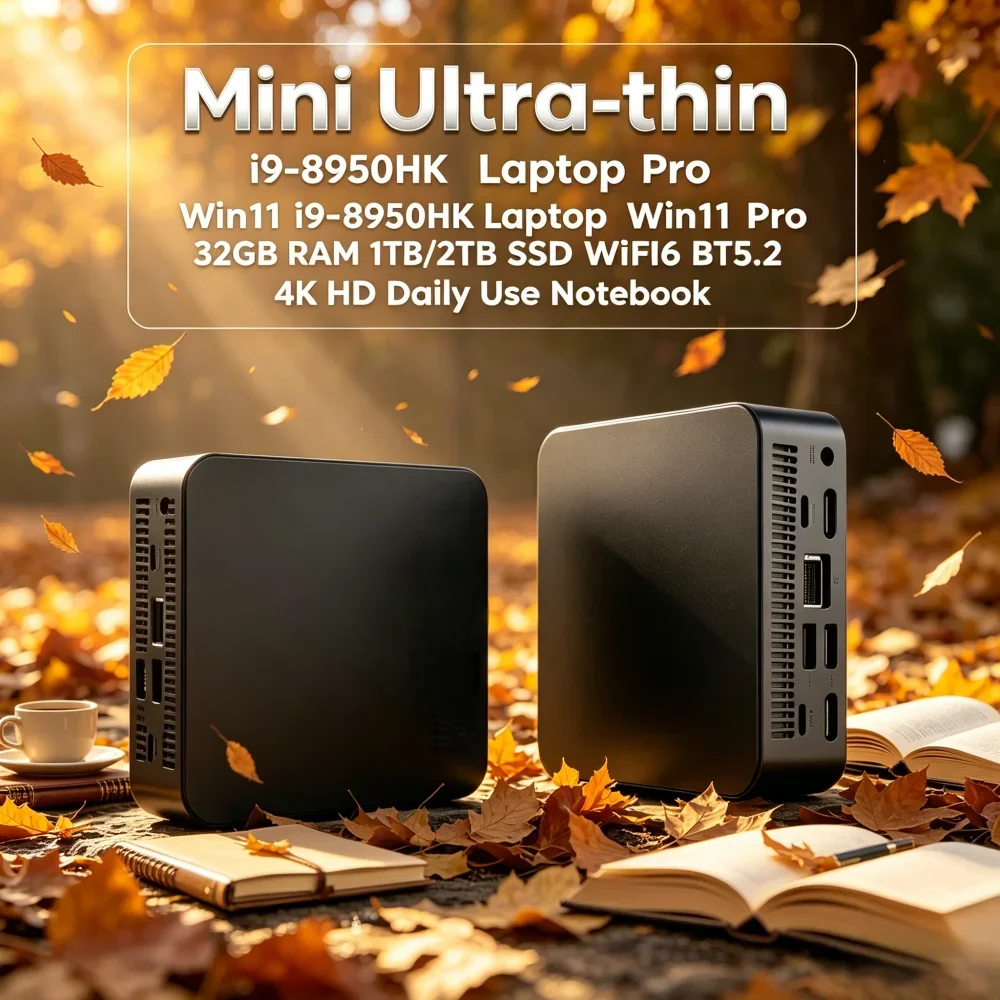 

Mini Compact Slim i9-8950HK Laptop Win11 Pro 32GB RAM 1TB/2TB SSD 4K HD WiFi6 BT5.2 Daily Notebook