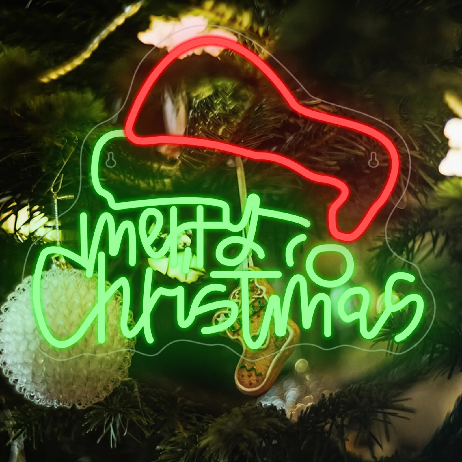 

Merry Christmas Neon Sign Led Lights Santa Hat Dimmable Lamp Room Decoration Xmas Party Bedroom Home Bars Club Wall Deocr Signs