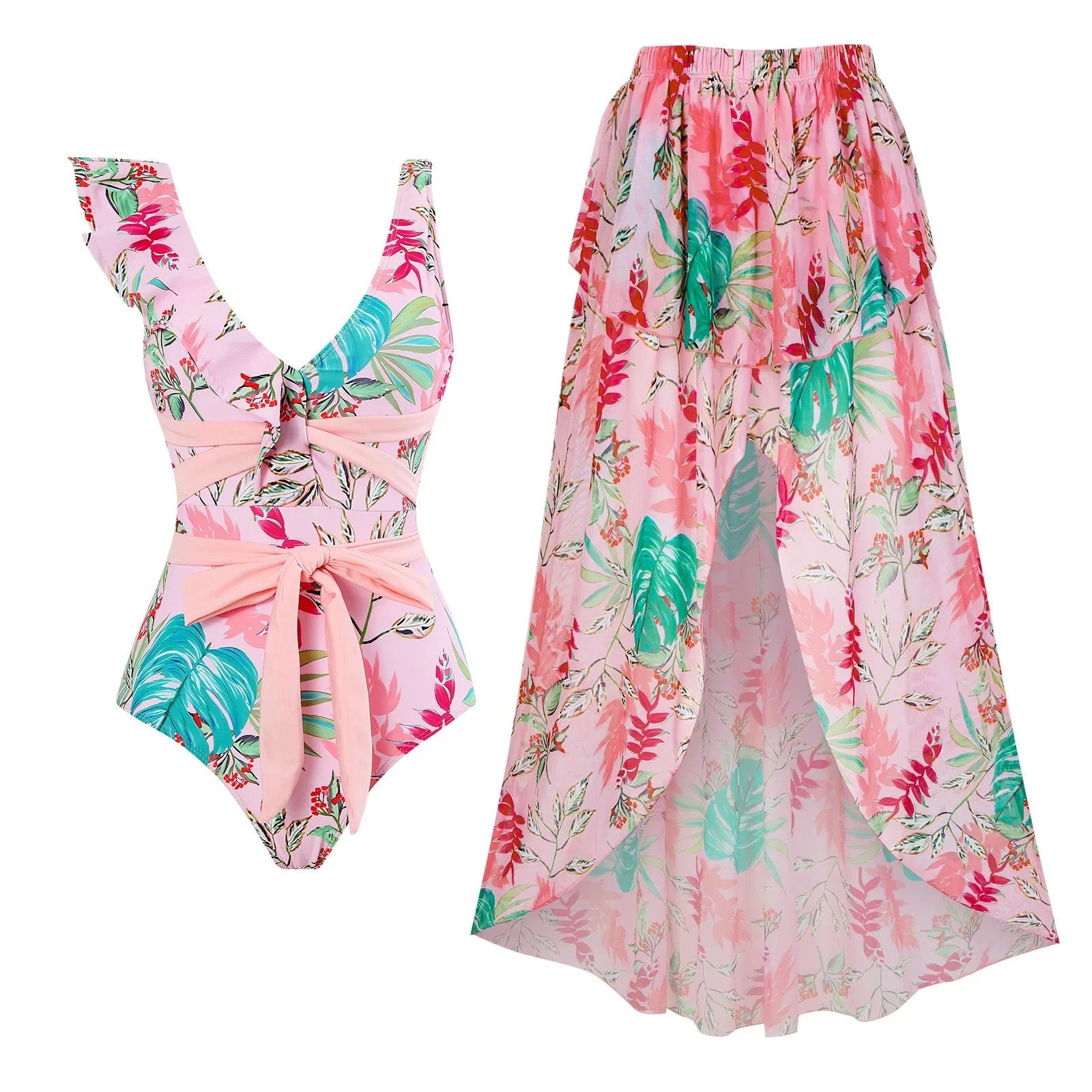 

2025 цельный купальник с рюшами и юбкой, женский купальник с цветочным принтом, монокини, винтажное боди, купальный костюм, женская пляжная одежда