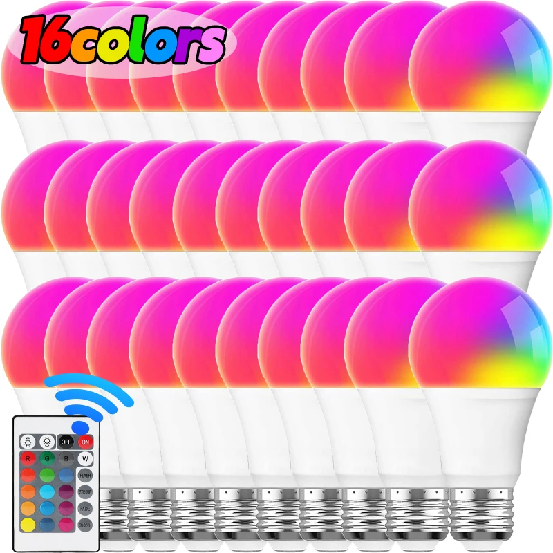 

24 Key Remote Control RGB Bulb 16 Colors E27 220V LED Bulb Household Lighting Dimmable Tubes Decor Lamp Atmosphere Lights
