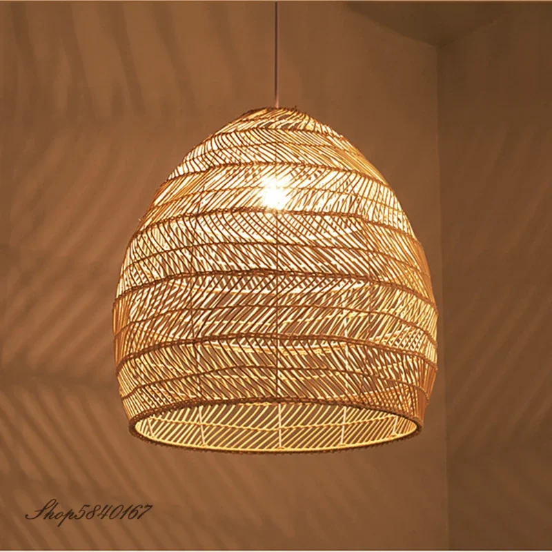 

New Chinese Style Pendant Lights Rattan Lamp for Living Room Home Deco Dining Room Hanging Lamps Kitchen Luminaire Suspension