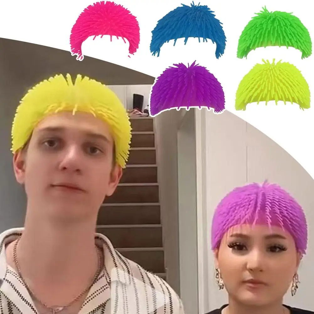 Spiky Ball Prank Hat, Unisex Punk Soft TPR Wig Funny Headwear Fun Sensory Vibrant Colored Headpiece for Parties Halloween