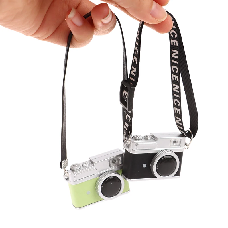 1 pz Dollhouse Mini Camera portachiavi SLR Camera modello con otturatore Flash fotocamera borsa ciondolo collana ciondolo bambola vestire giocattolo