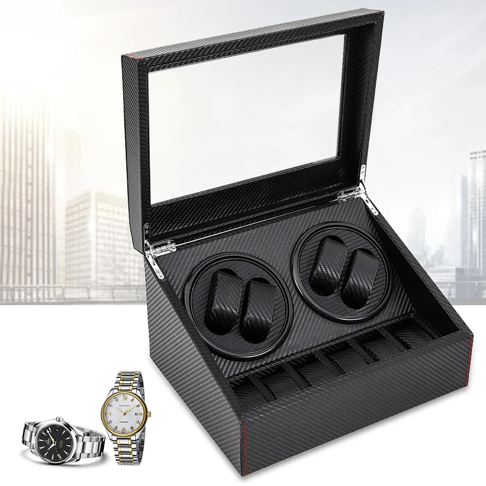 4+6 Watch Winder Automatic Rotation Watch Storage Carbon Fiber Display Box Gift Self Winding Watch Display Box