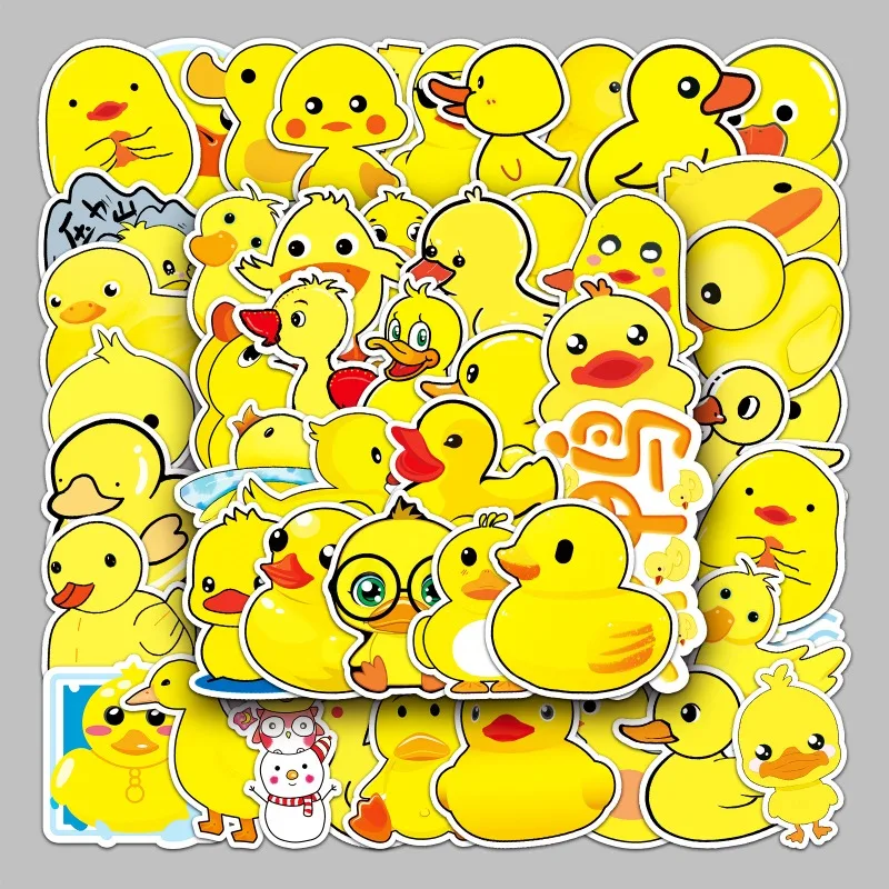 50pcsCute Yellow Rubber Duck Stickers Cartoon Little Duck Funny Expression Vinyl Waterproof Decals for  DIY Decor Stickers