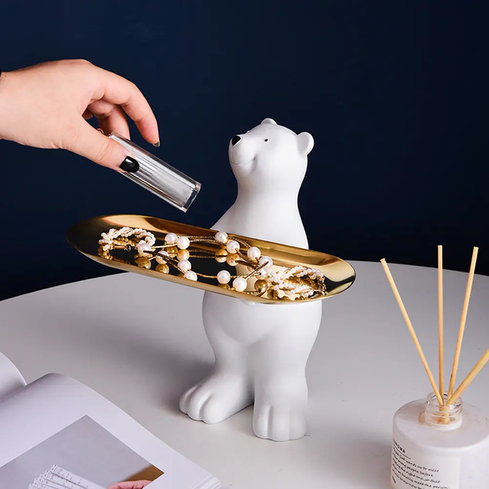 Resin Bear Tray Lightweight Animal Sculpture Storage Organizer for Rings Earrings Necklaces Sunglasses Home Decoration view 4