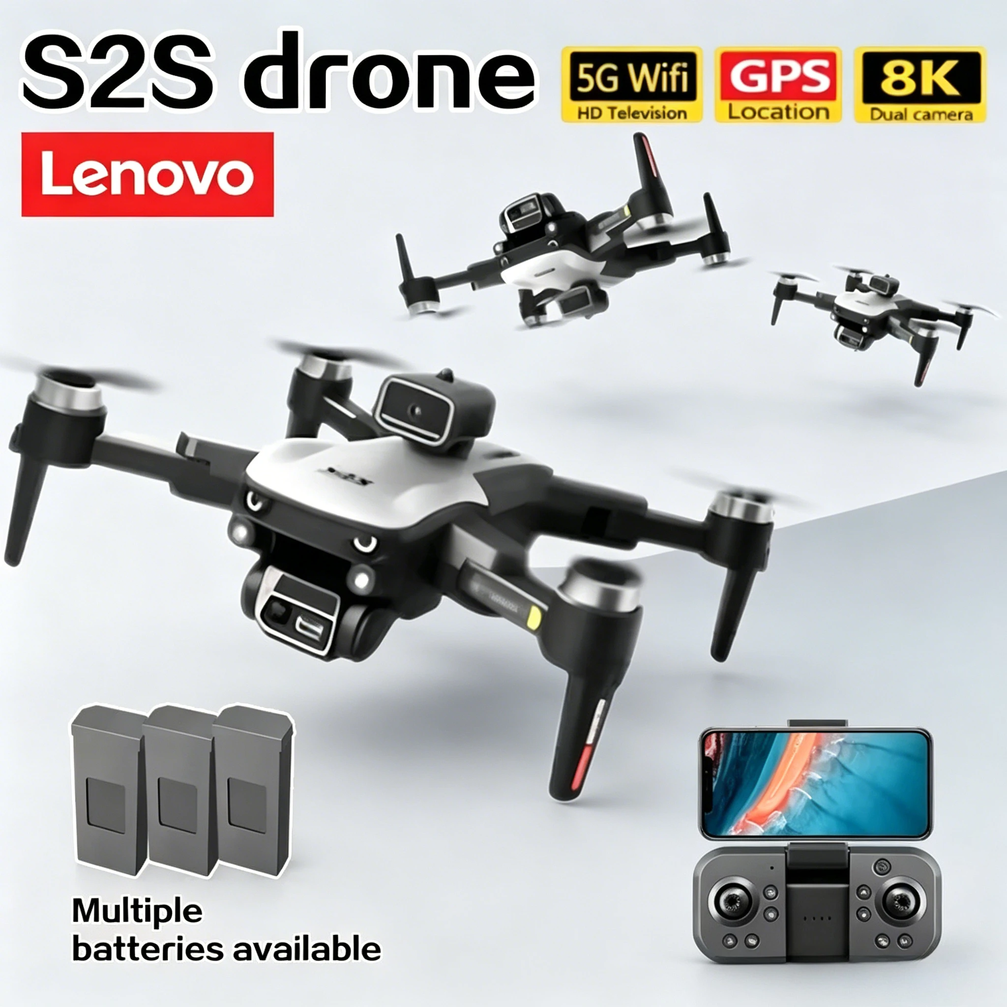 

Дрон Lenovo S2S 8K HD с двойной камерой, бесщеточным двигателем, функцией обхода препятствий, для аэрофотосъемки, радиоуправляемый складной квадрокоптер-игрушка