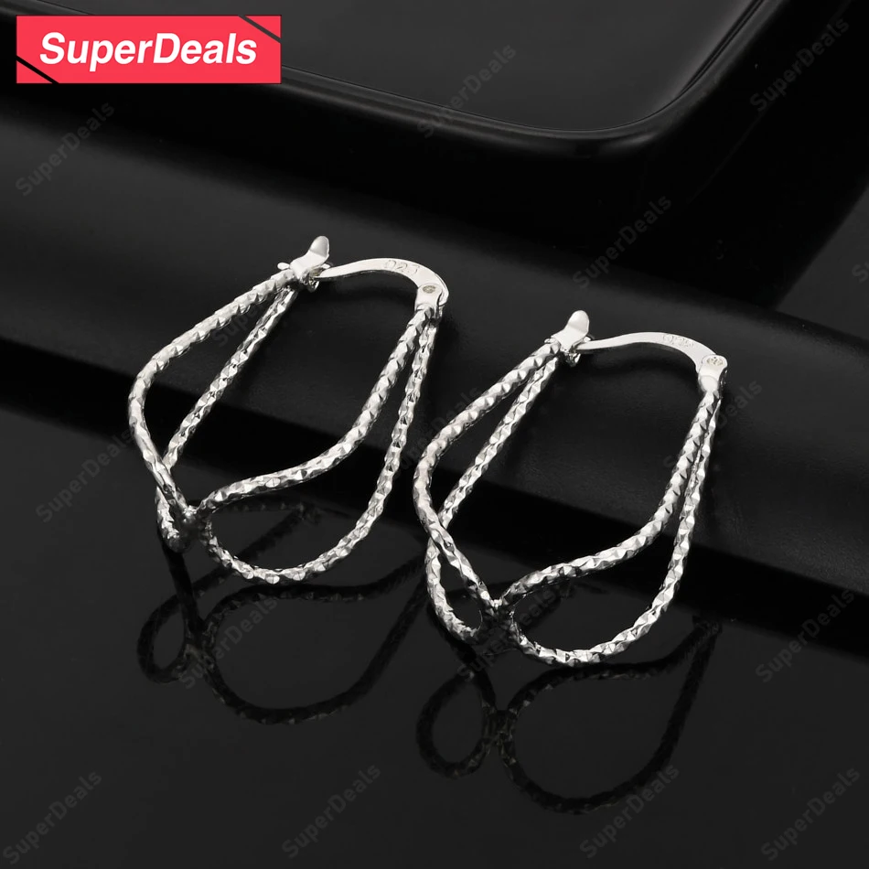 

SuperDeals 925 Sterling Silver Dual-line Hoop Earrings Fashion Charm Jewelry Women Engagement Wedding Accessories Birthday Party