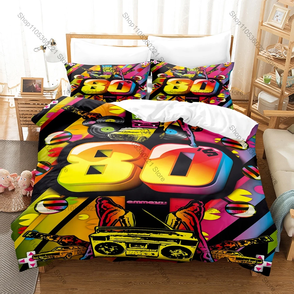 I Love The 80s Bedding Set Duvet Cover + 2 Pillowcases Retro 80s Neon Cassette Tape Pop Vintage Bedroom Decor