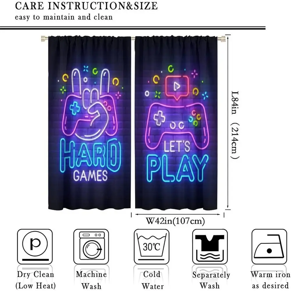 Gaming-Themed Window Curtains for Kids and Teens, 84x84 Inches, 2-Panel Set