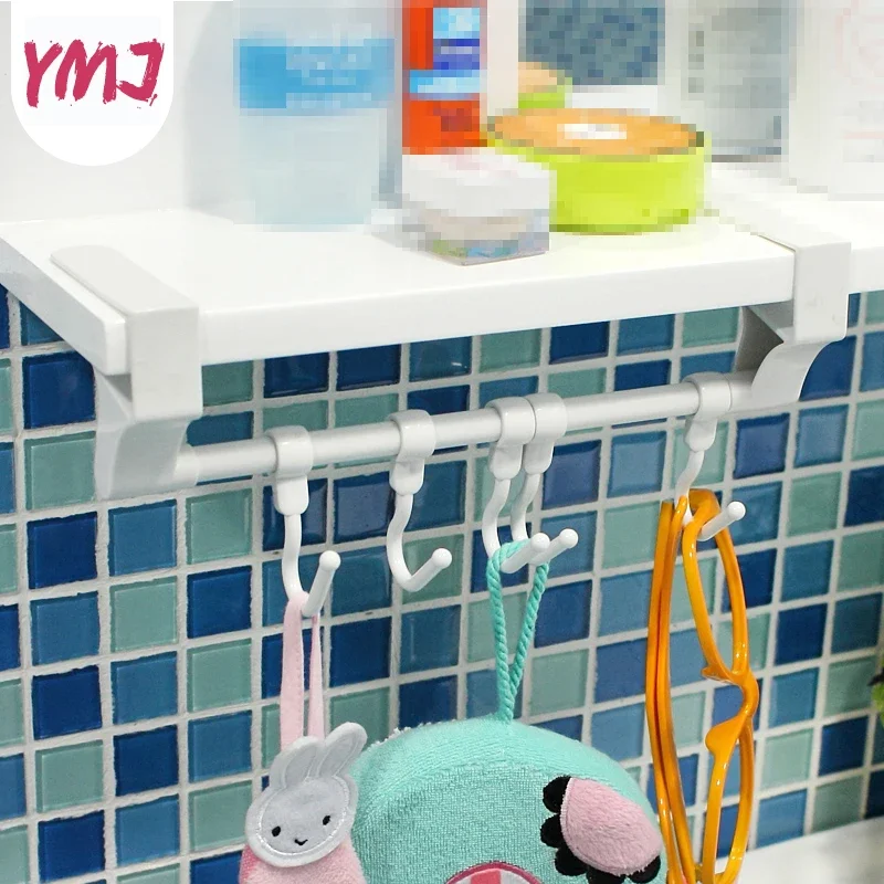 Kitchen Hanger Rack Plastic Toilet Paper Roller Stuck on Board Under Cabinet Hooks Removable 5pcs Hooks Hanger Behind Door Racks