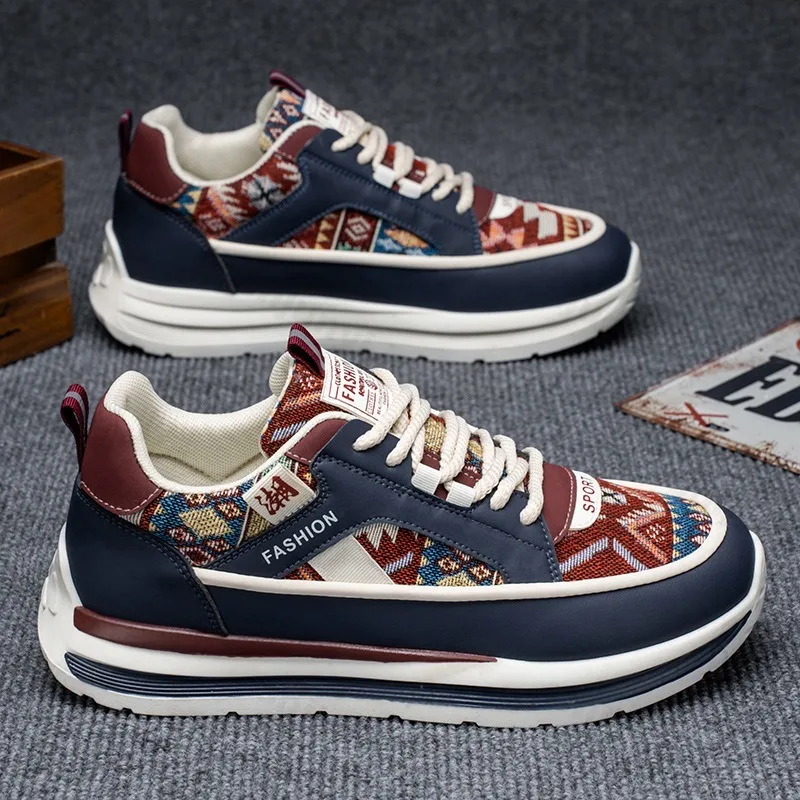 Men's Breathable Spring Embroidered Casual Sports Shoes Versatile Heightening Fashion Thick Soled Outdoor Anti Slip Sneakers