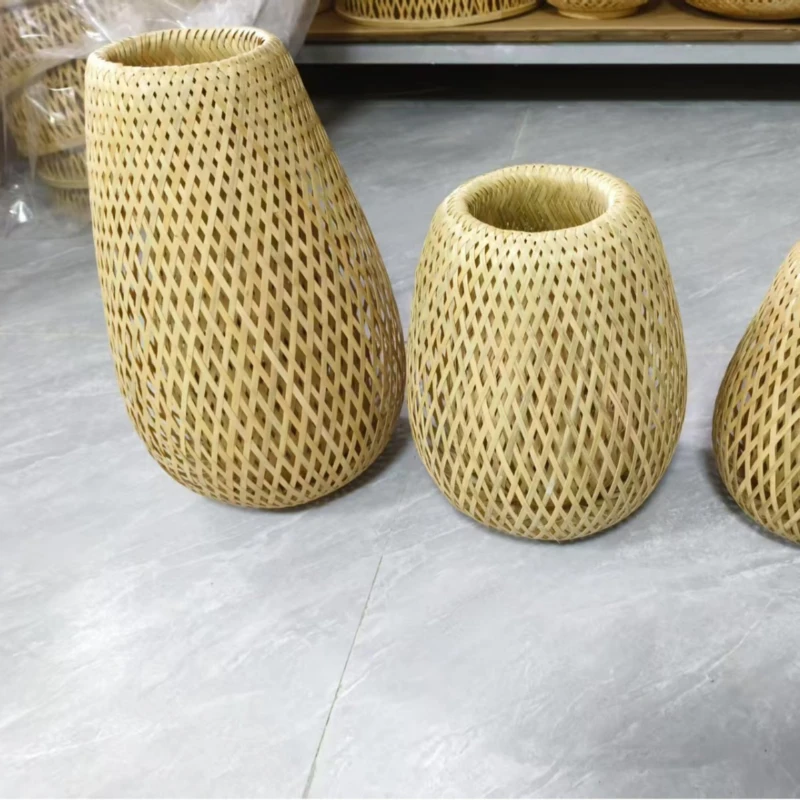 New Chinese Zen Bamboo Art Egg Chandelier Retro Japanese Handmade Woven Lampshade for Living Room Dining Room Homestay Light