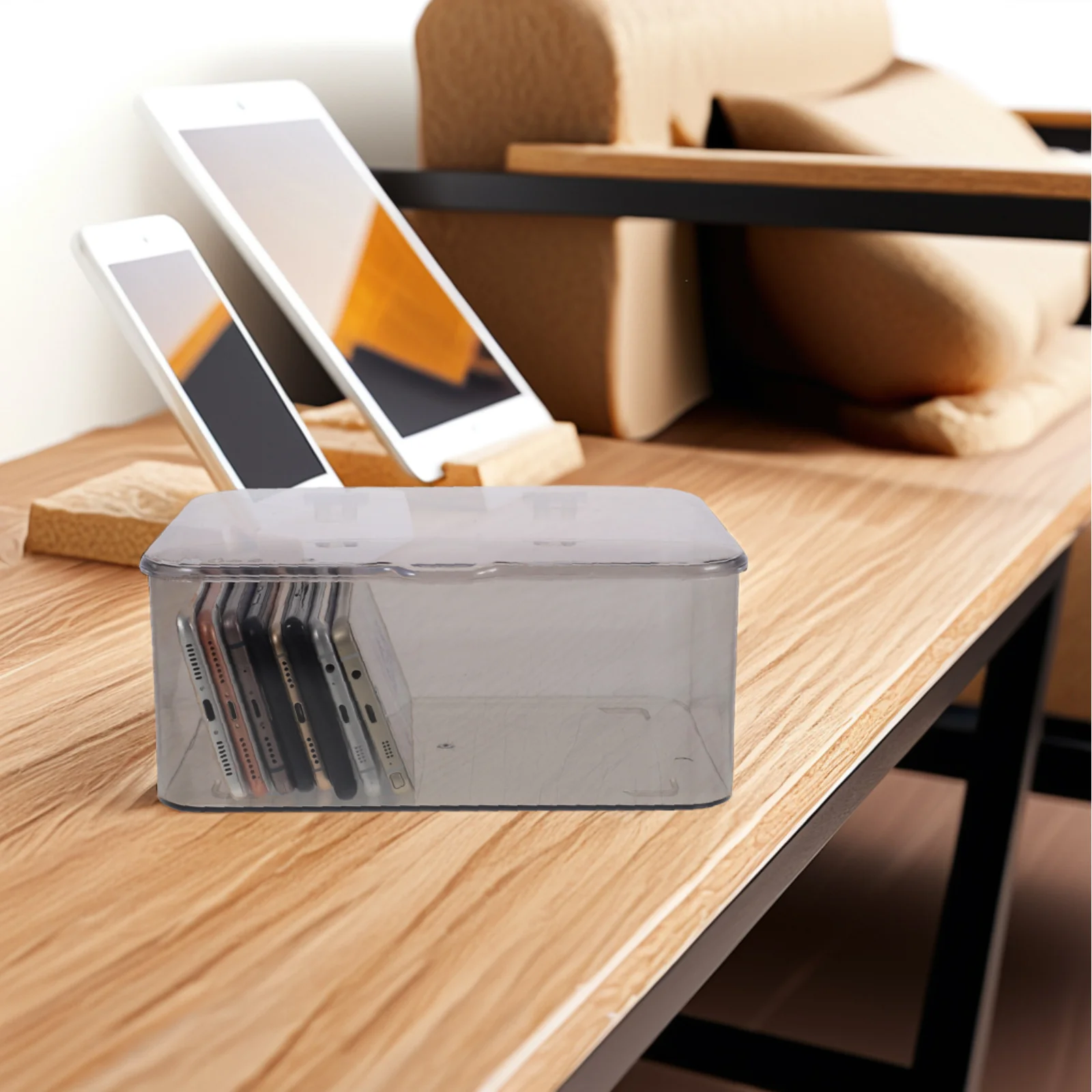 منظم مكتب شفاف مع غطاء صندوق درج بلاستيكي شفاف لملصقات الهاتف وسجل القصاصات والورقية والخرز والقرطاسية والمكتب المنزلي