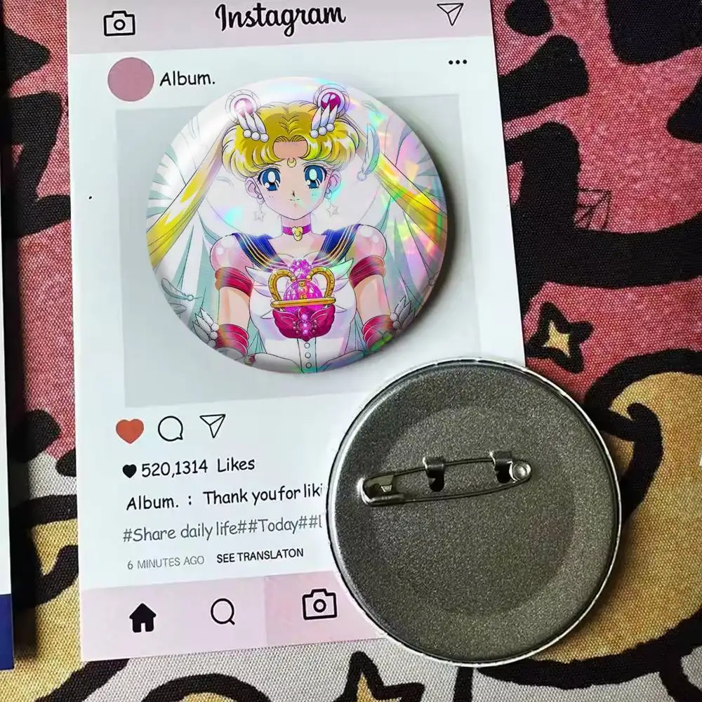 S-Sailor Moon   Laser Badge Applicable For Backpack Clothes Hats Decor Creative Accessories