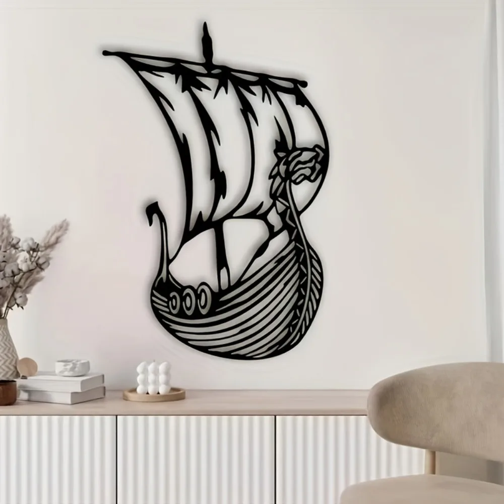 Décoration murale en métal bateau viking de marque CIFBUY, signe artistique rétro nordique, sculpture pour la maison, ornement suspendu, décoration de scène de fête, cadeau