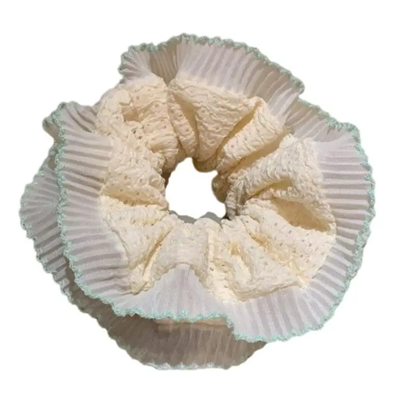 39BD Lace Trim Hair Tie Hair Scrunchies Elastic Scrunchy Double Layered Hairband for Women and Girl Popular Hair Ornament