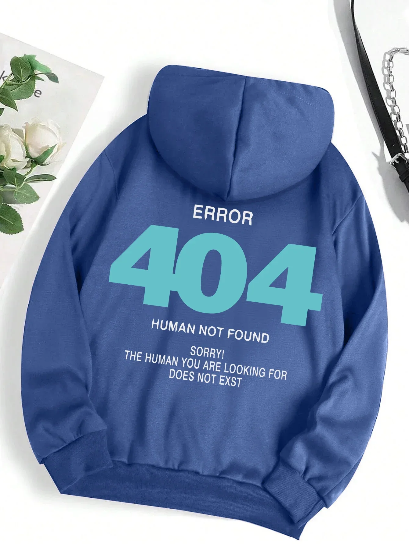 Herbst- und Winter-Herren-Sweatshirt mit Aufdruck „Error 404 Not Found Human Sorry“, Modischer Trend, Outdoor-Freizeit, Lässige Streetwear-Sportbekleidung – Detail 4