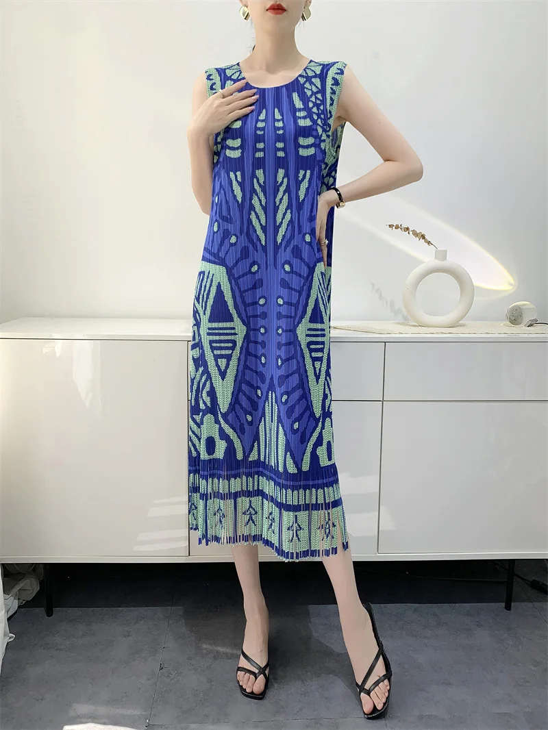 Faltbares Miyake Plissee-Quasten-Nischenkleid Damen Mittellanges Ärmelloses Enges Unterhemd-Rock 2025 Sommer Neu – Detail 6