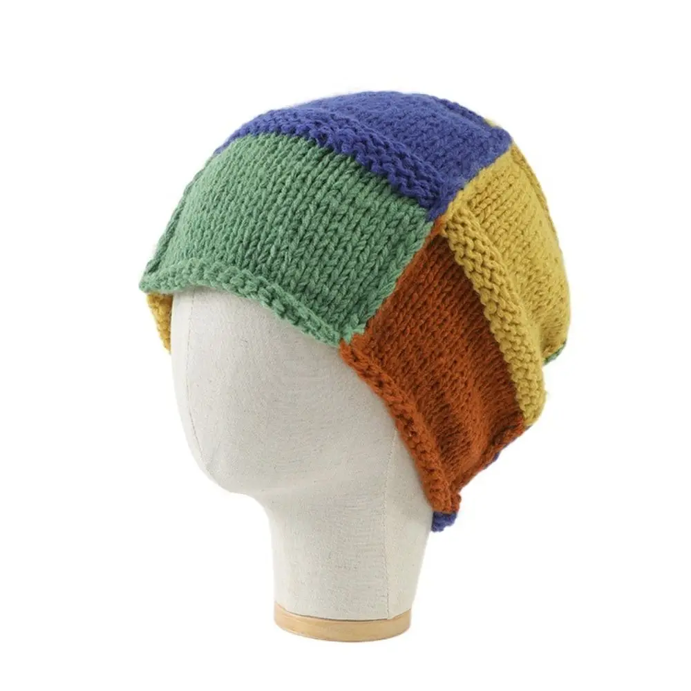 Colorful Gradient Plush Hat Handmade Split Color Woolen Hat Warmth Beanie Cap Knitted Hat Winter