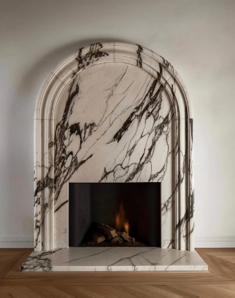 Classic Hand Carved Natural Marble Fireplace For Luxury Villa Indoor Heating 1500C Heat Resistant