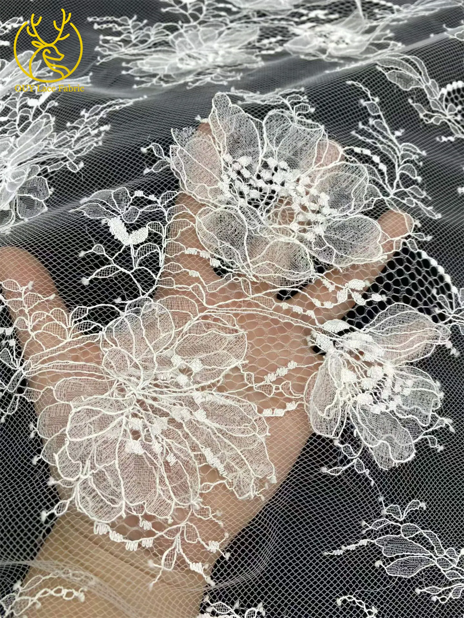 3D-Blumen-Stickerei-Tüll-Spitzenstoff, hochwertige französische Netzspitze mit Perlen, nigerianische Pailletten-Spitze für Hochzeitskleider zum Nähen – Detail 6
