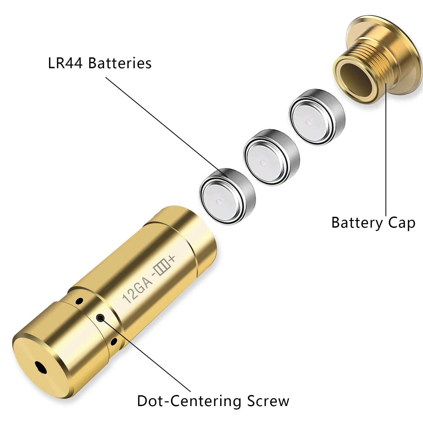 12GA Caliber Red Dot Laser Calibrator Brass Bullet Bore Laser Sight for Shotgun Shooting Aiming Tactical Hunting Accessories