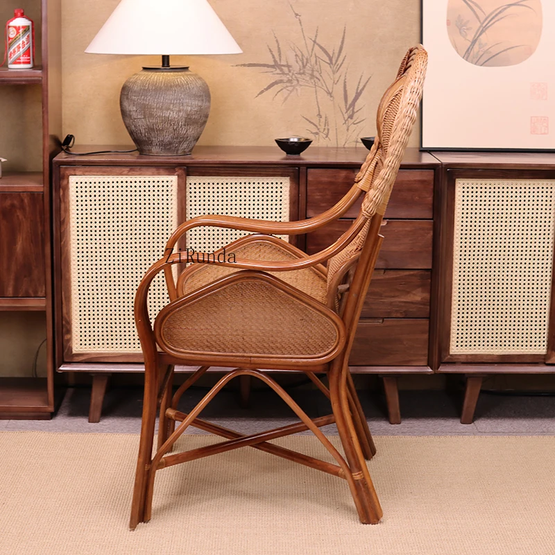 1 einzelner Rattan-Stuhl mit hoher Rückenlehne, gewebt, echtes Rattan, Freizeit-Yang, handgefertigter Taillen-Rattanstuhl