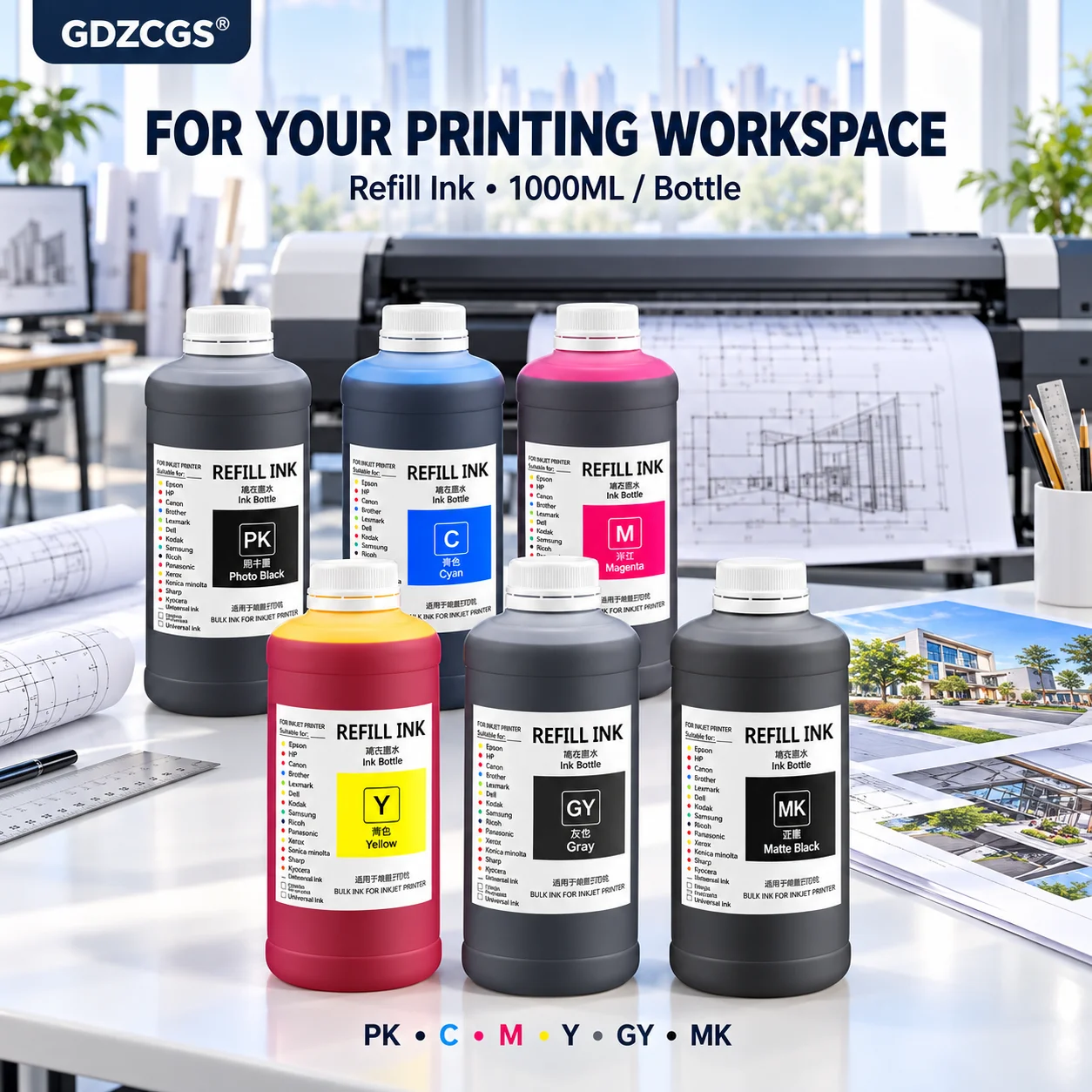 1000ML 727 728 730 738 764 728XL Refill Ink For HP Designjet T730 T830 T920 T1500 T2500 T930 T1530 T2530 T1600 Pigment Dye Ink