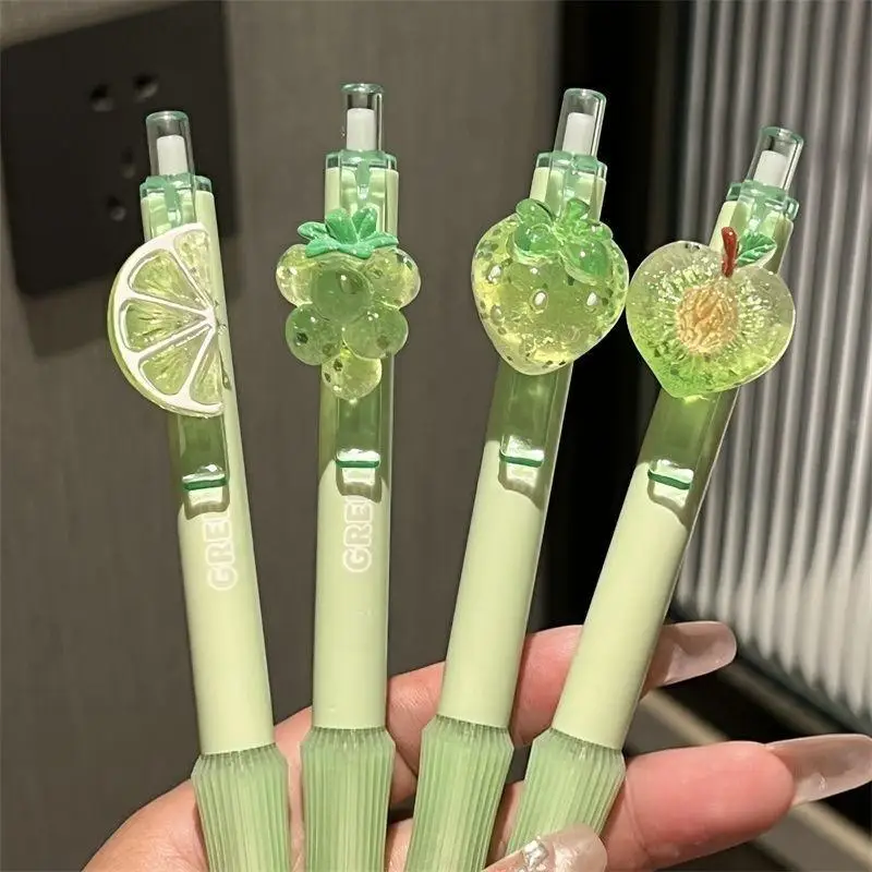 Cute Fruit Charm Scented Gel Pens 4Pcs 0.5mm Quick Dry Black Ink for Student Note Taking Planner Writing