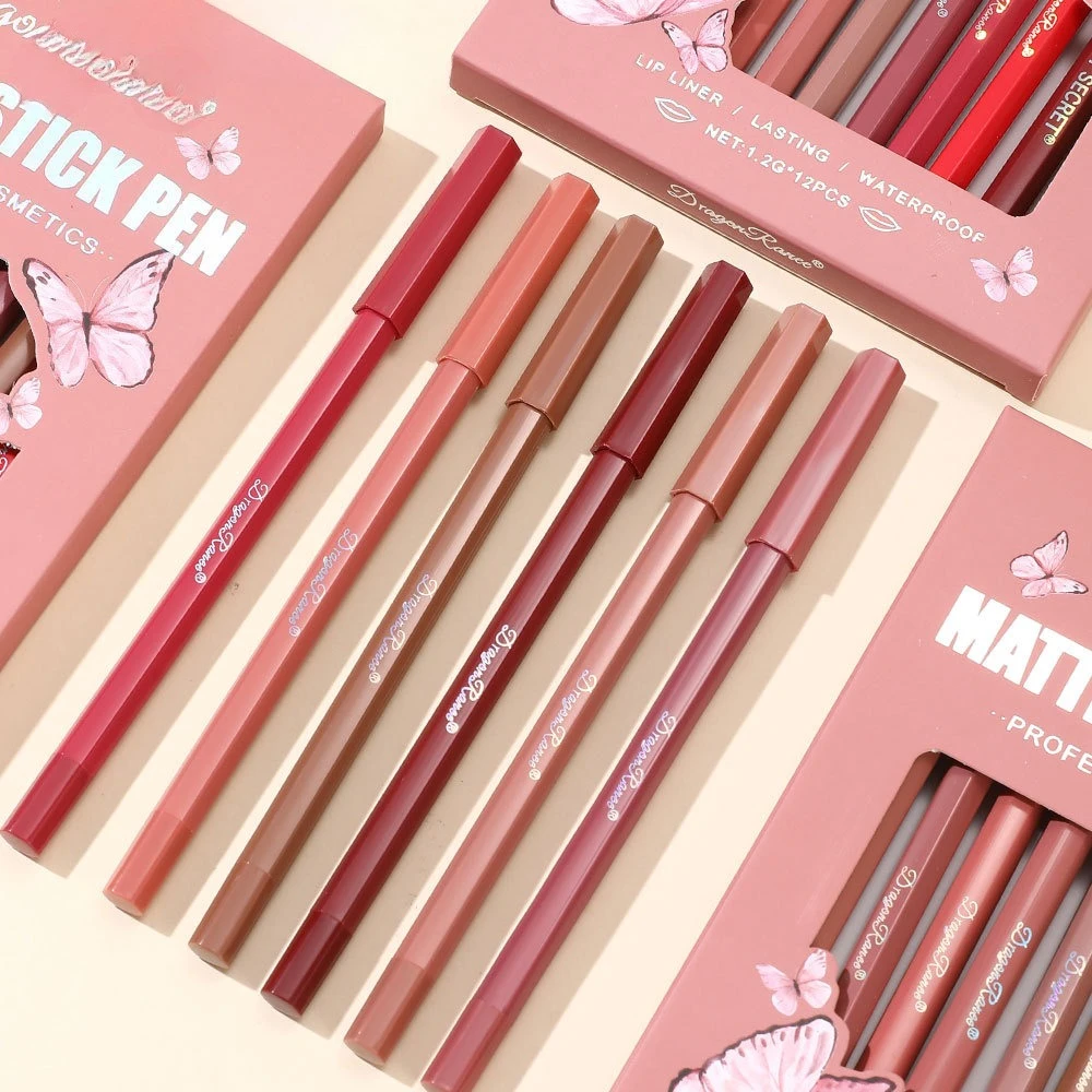 12色マットリップライナーセット ベルベット仕上げ 長持ち 防水ペンシル プロ仕様リップ輪郭キット フルコレクション