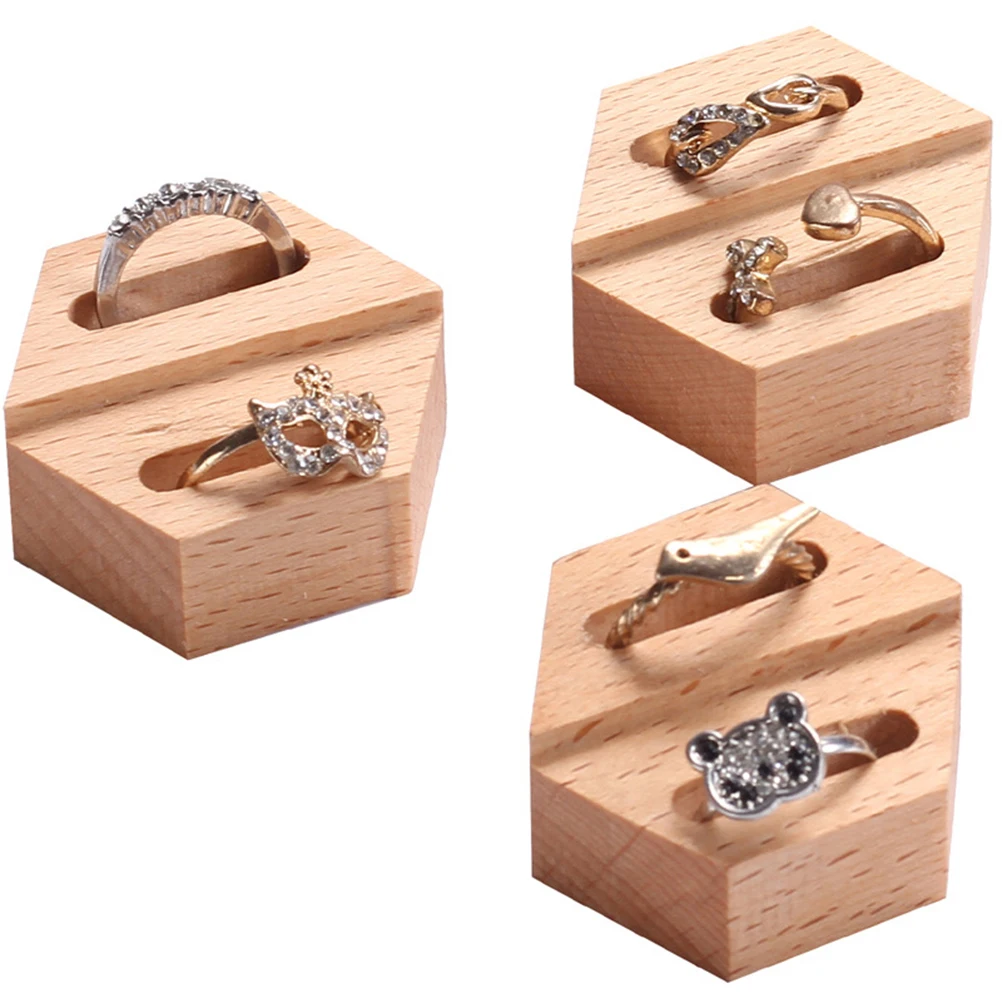 

1PC Wooden Ring Display Box Geometry Wooden Display Rack Two-piece Ring Display Supplies Showcase Display Holder