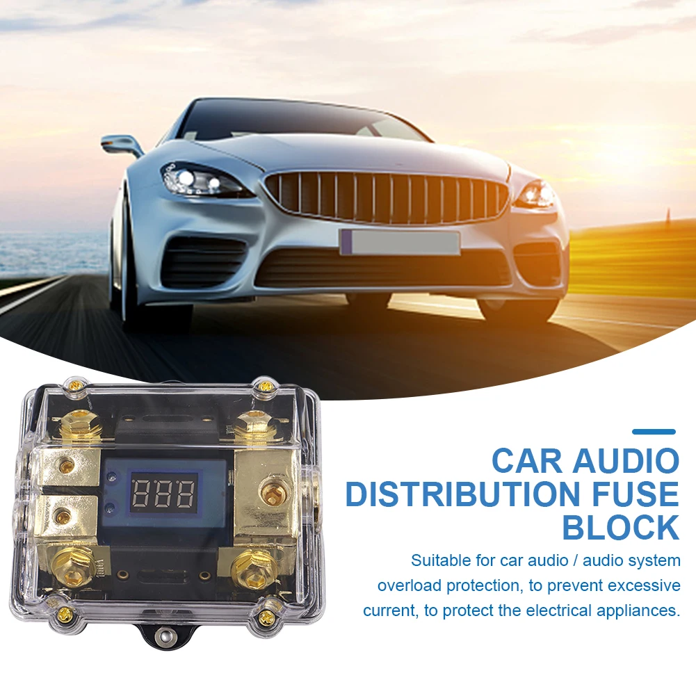 1 Way in 2 Way Out Power Distribution Block with LED Display Stereo Distribution Block Car Stereo Fuse Holder for Truck Vehicle