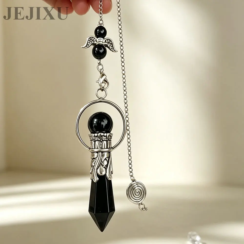 Natural Crystal Pendulum for Divination Dowsing Hexagonal Stone Pendant Amethysts Black Obsidian Spiritual Quartz Pendulo X484