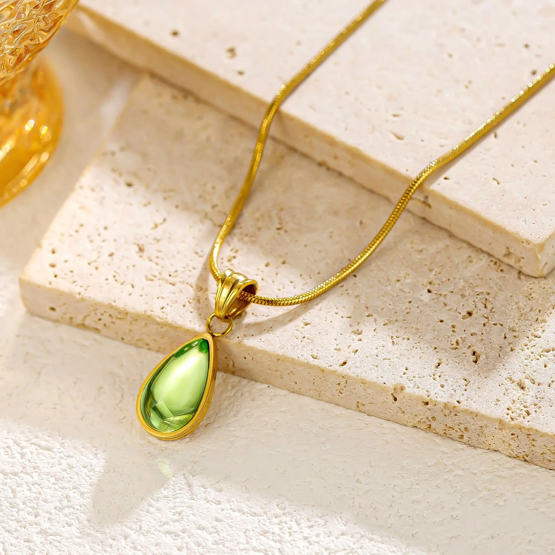 Stainless Steel Dainty Minimalist Water Drop Zircon Charm Anti Tarnish Chain Droplet Clear Cz Stone Necklace for Women Jewelry