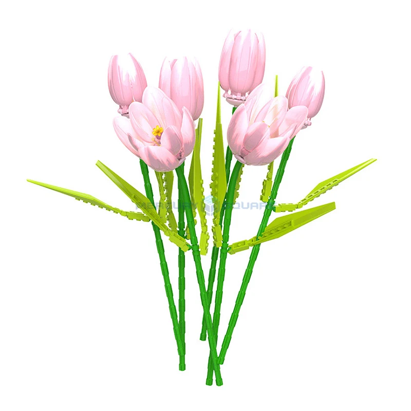 Pink Tulip Flower Bouquet Model Building Blocks MOC JK29312 Ideas Home Decor Plant Collection Bricks Ideas DIY Toy Gift Girls