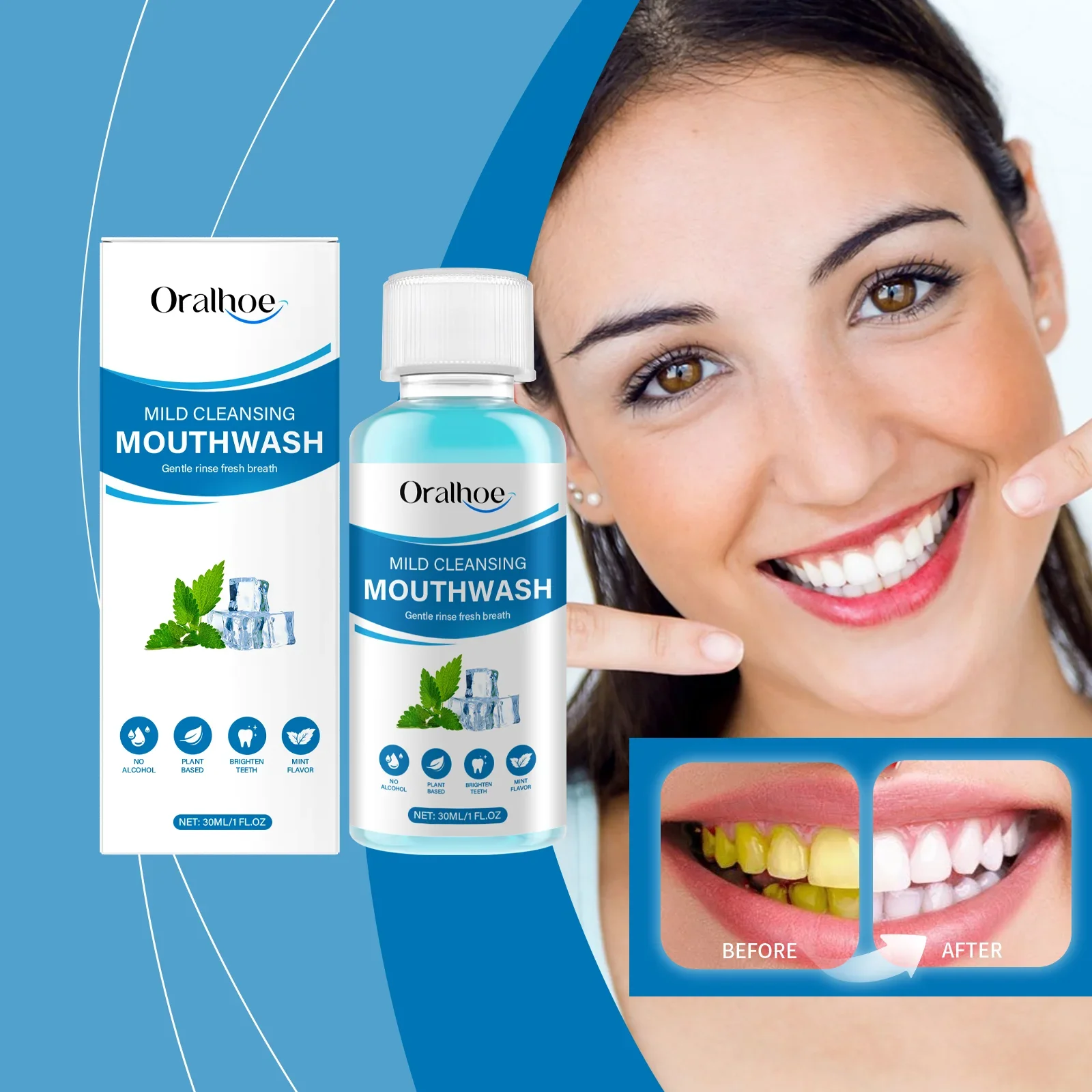 Enjuague bucal de menta fresca, portátil, sin Alcohol, aliento fresco, lavado bucal, manchas amarillas, eliminación de olores, pasta de dientes, cuidado de higiene bucal