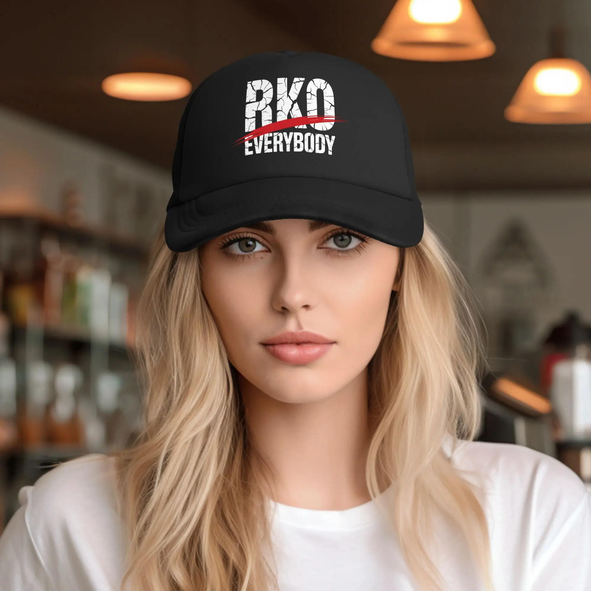 RKO Everybody Blood   Trucker Hat Mesh Baseball Cap Polyester Wrestling Meme Hat Trucker Worker Cap Adjustable Sun Caps