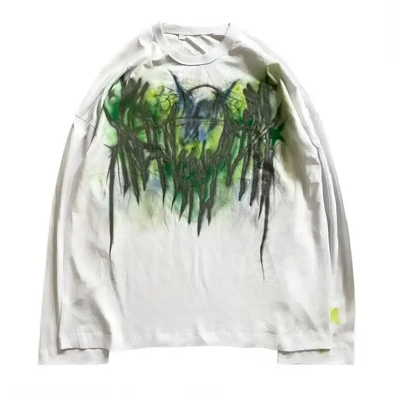 

Gothic Y2K round Neck Long-Sleeved T-Shirt High Street Harajuku Style Men's Trendy Oversized Hip-Hop Casual Top for Women