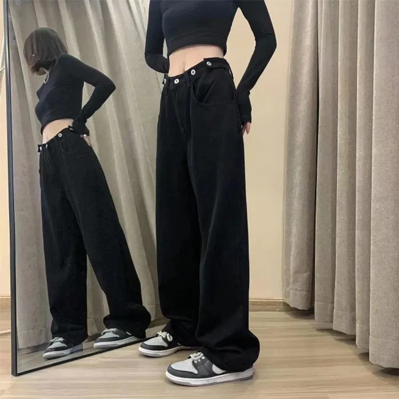 Black Jeans Women Female Cotton New Oversize Harajuku High Street Womens Vintage Straight Denim Mom Pants Baggy Trouser