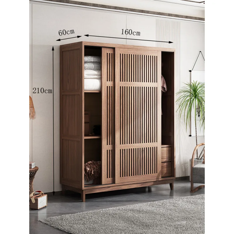 

Japanese-style all-solid wood wardrobe sliding door household bedroom small apartment Nordic style simple modern wardrobe