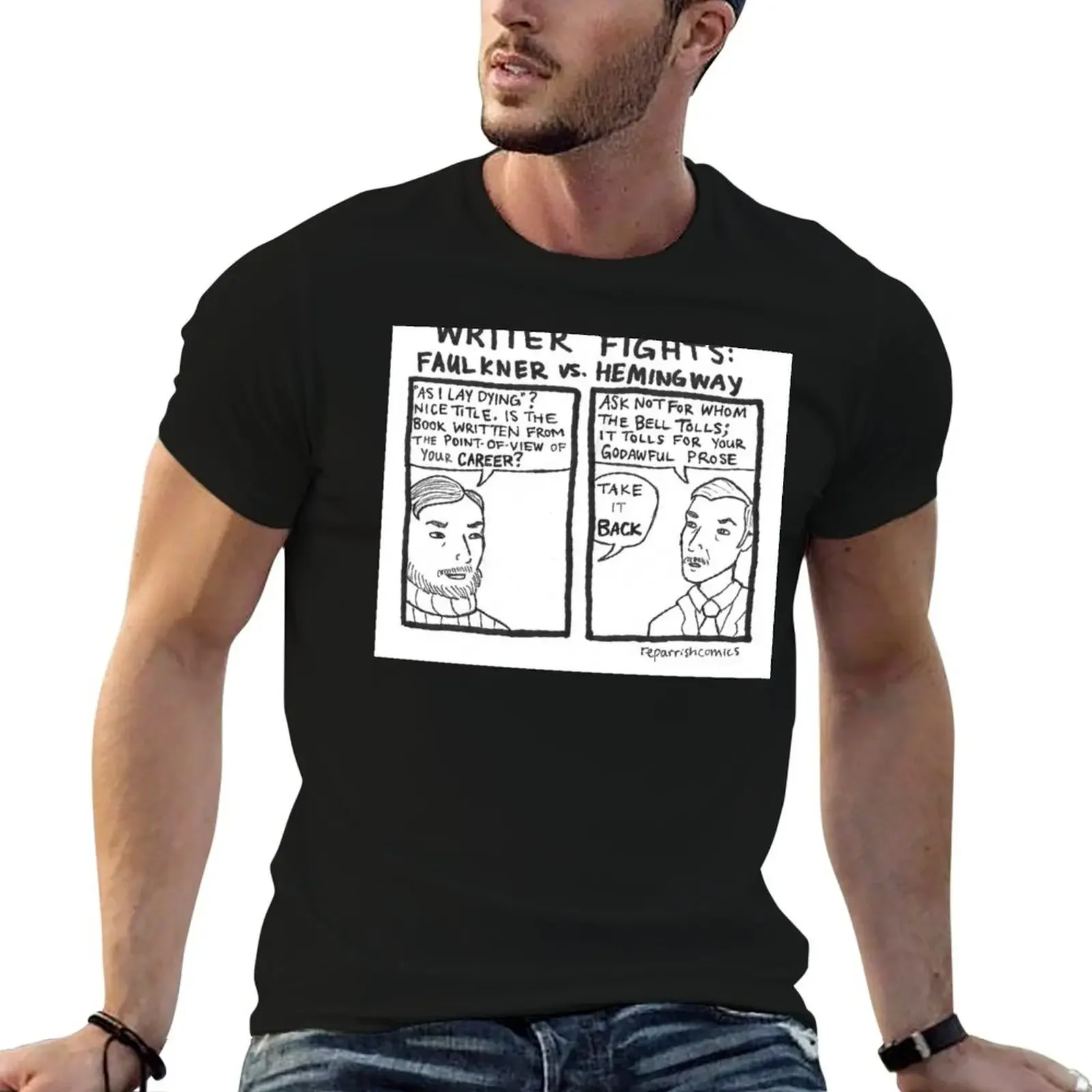 Writer Fights - Faulkner vs Hemingway T-Shirt anime oversized t shirt boys whites mens clothing