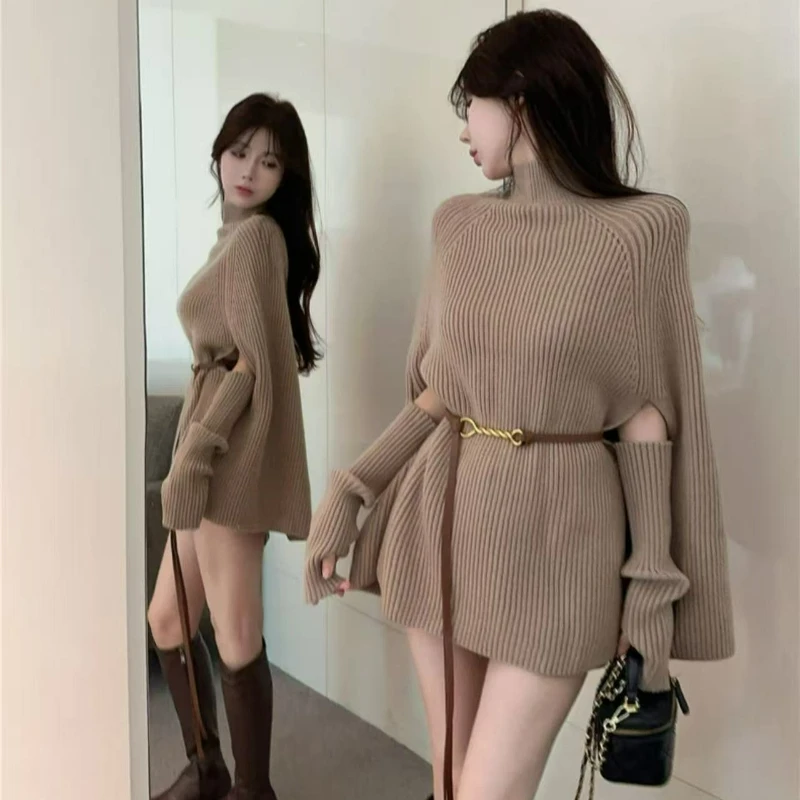 

High-necked Shawl Cape Knitted Sweater for Female Socialite 2026 Autumn Winter Korean-style Laid-back Sweater Paired Stylish Top