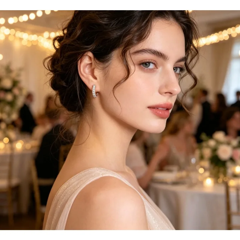 Silver Tone Pave Cubic Zirconia Small Huggie Hoop Earrings Single Row Crystal Mini Circle Ear Buckle Minimalist Dainty Earrings Fashion Daily Jewelry Gift For Women