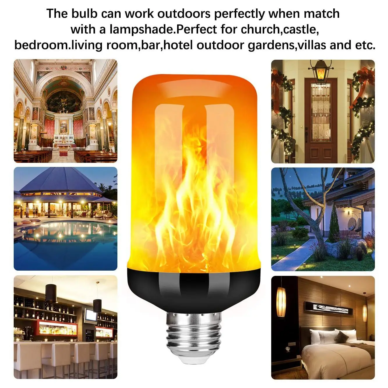 LED Flame Effect Light Bulb E27,Decorative Flickering Realistic Fire Lights Bulb,Festival Decoration Lamp,Black-B