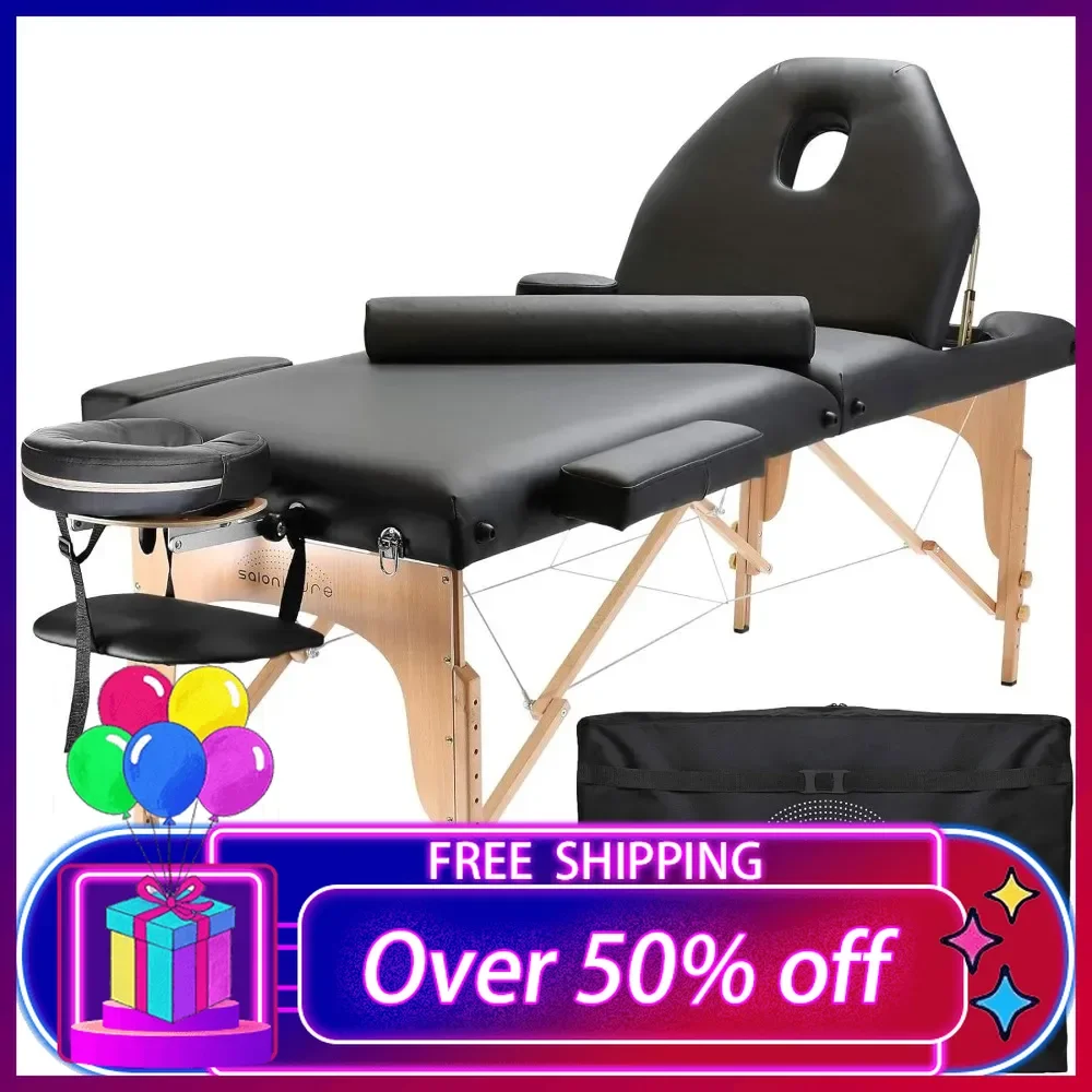 Professional Portable Massage Table with Backrest - Black, 84 x 37 x 35.5 inches Salon Table