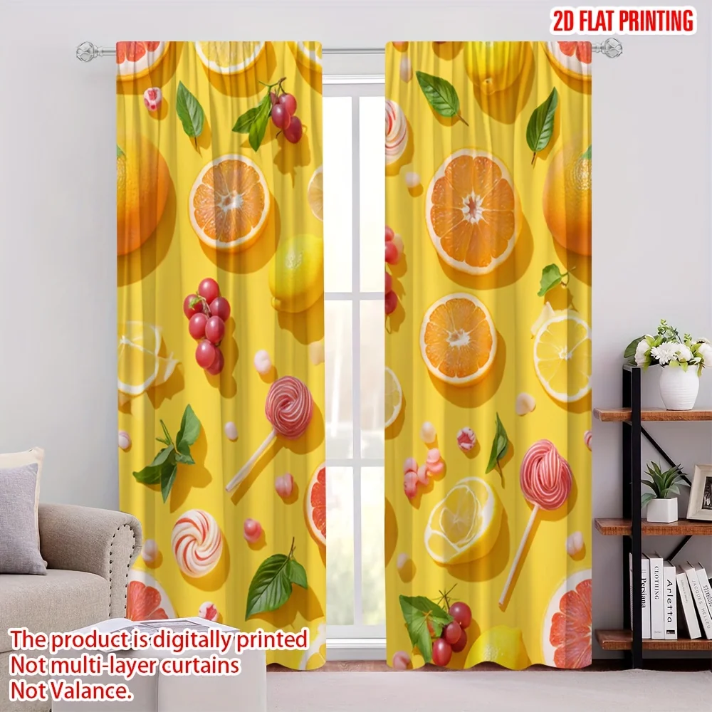 Citrus fruit slice candies printed curtains. With a pole bag design, they are suitable use in bedrooms living rooms and offices