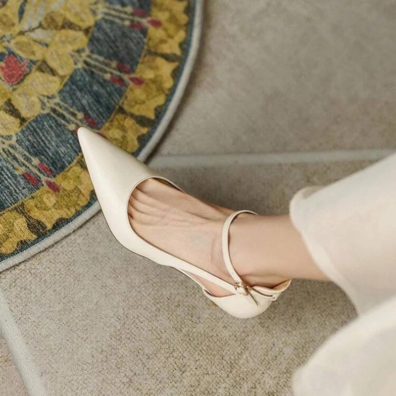 Heels Women 2023 Spring Solid Colors Pointed Medium Heels Fashion Elegant  Casual Shoes Party Sandals Pumps Talon Zapatos